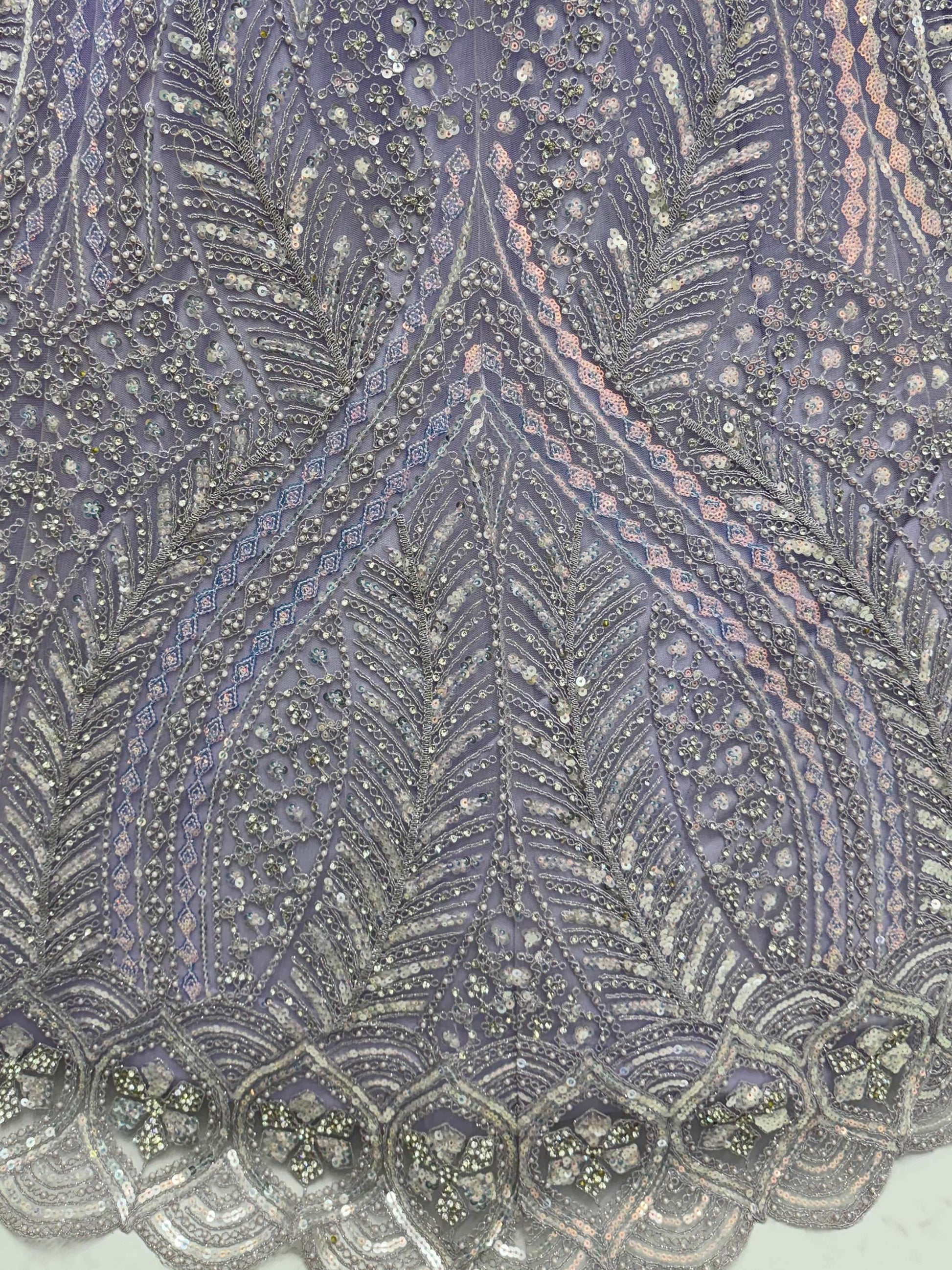 Breathtaking Lavender Thread Work Net Reception Wear Lehenga With Blouse