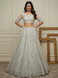 Notable White Embroidered Net Function Wear Lehenga Choli With Dupatta