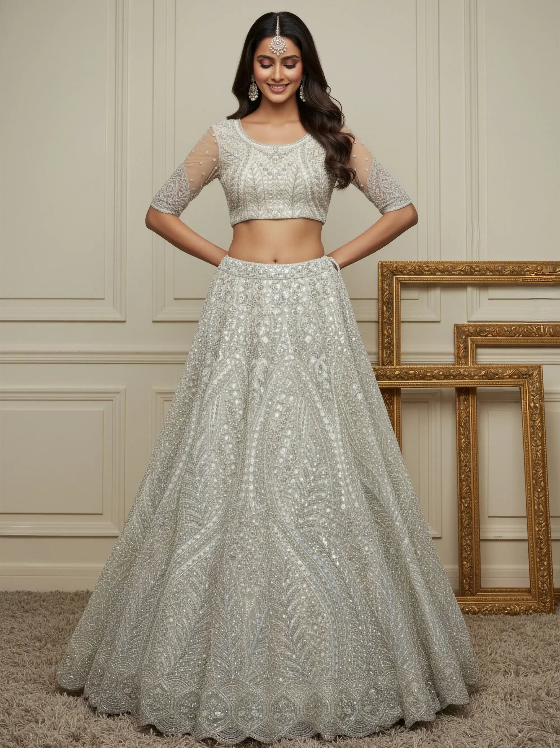 Notable White Embroidered Net Function Wear Lehenga Choli With Dupatta