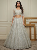 Notable White Embroidered Net Function Wear Lehenga Choli With Dupatta