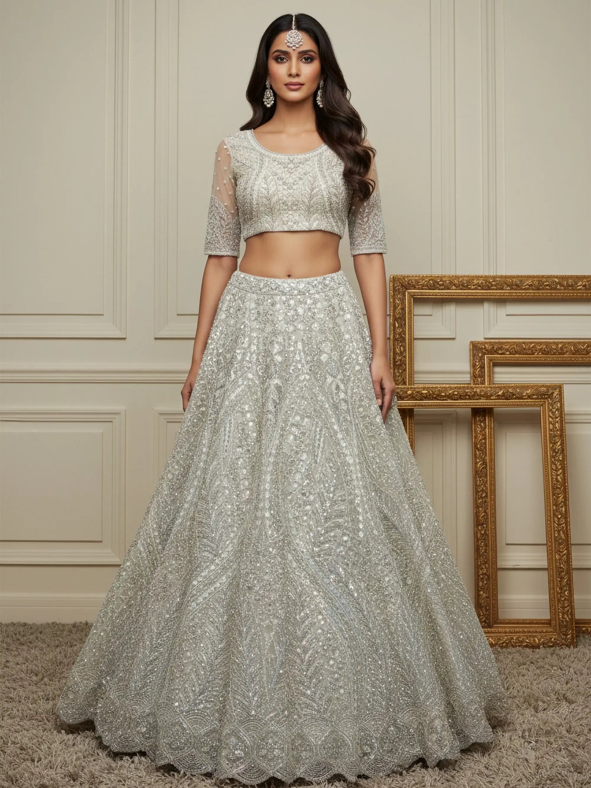 Notable White Embroidered Net Function Wear Lehenga Choli With Dupatta