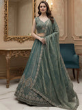 Incredible Teal Blue Thread Embroidered Silk Wedding Lehenga Choli With Dupatta