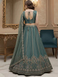 Incredible Teal Blue Thread Embroidered Silk Wedding Lehenga Choli With Dupatta