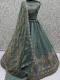 Incredible Teal Blue Thread Embroidered Silk Wedding Lehenga Choli With Dupatta