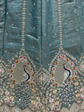 Incredible Teal Blue Thread Embroidered Silk Wedding Lehenga Choli With Dupatta