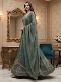 Incredible Teal Blue Thread Embroidered Silk Wedding Lehenga Choli With Dupatta
