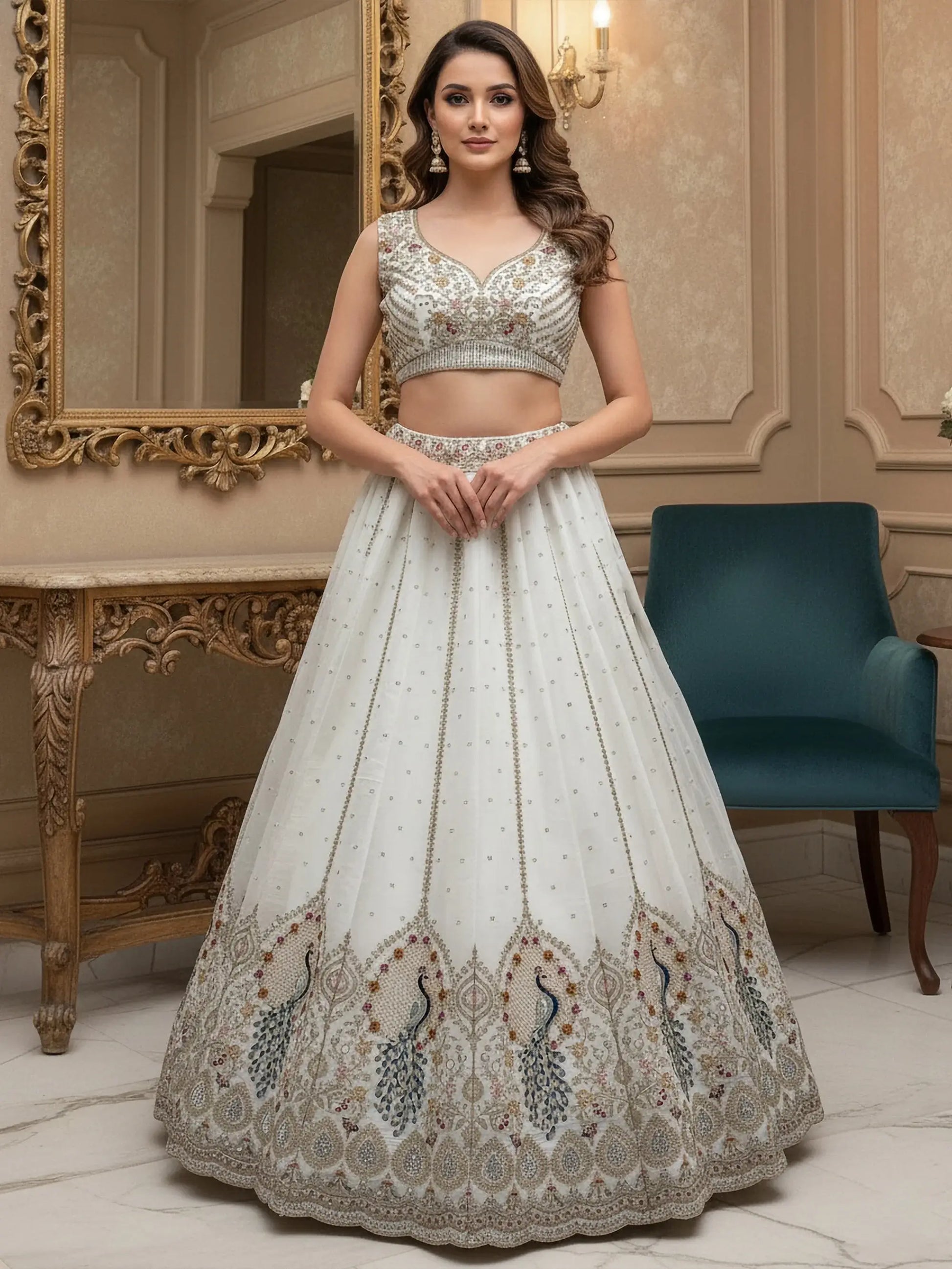 Classy White Dori Embroidery Silk Marriage Wear Lehenga With Blouse