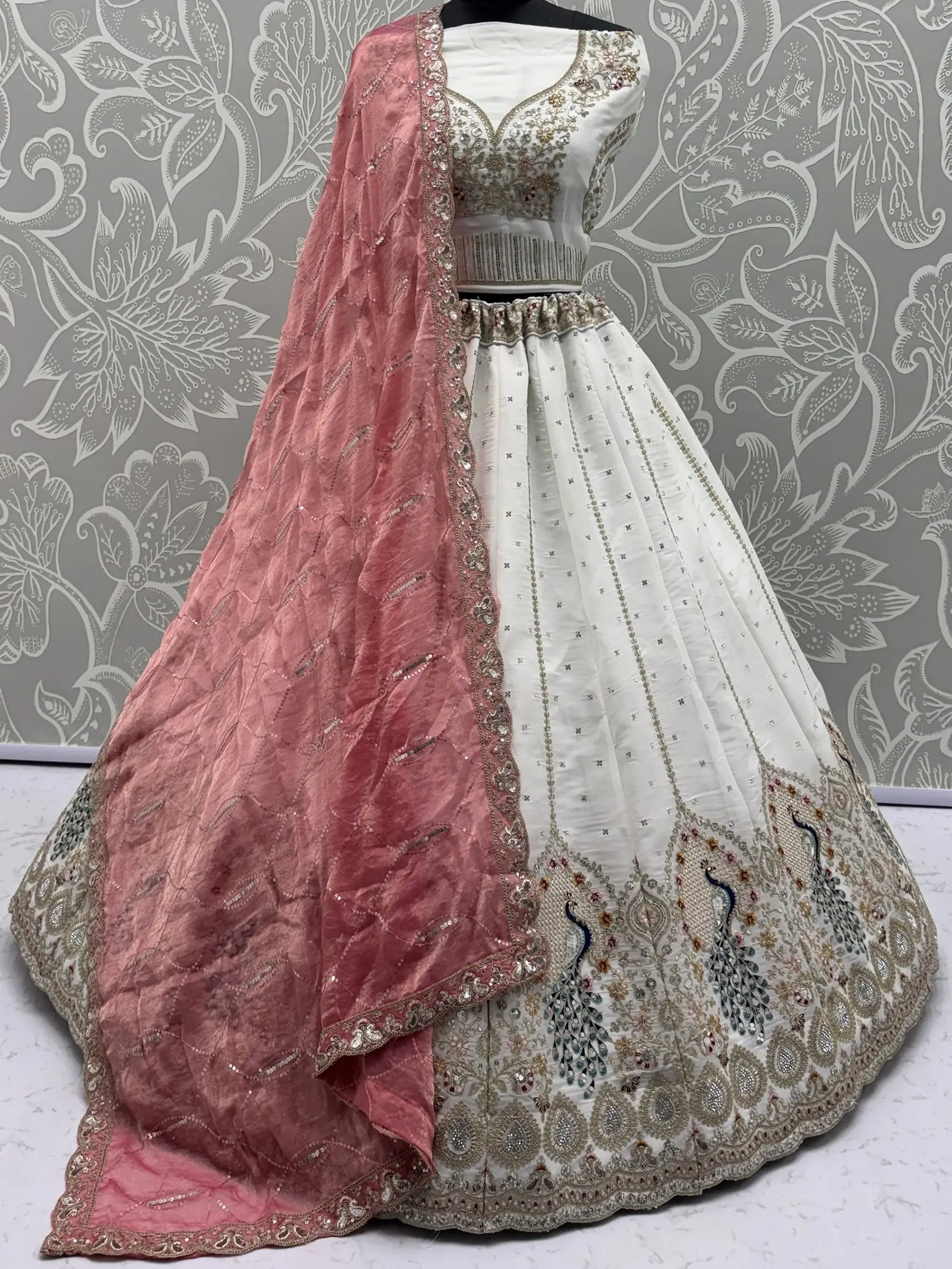 Classy White Dori Embroidery Silk Marriage Wear Lehenga With Blouse
