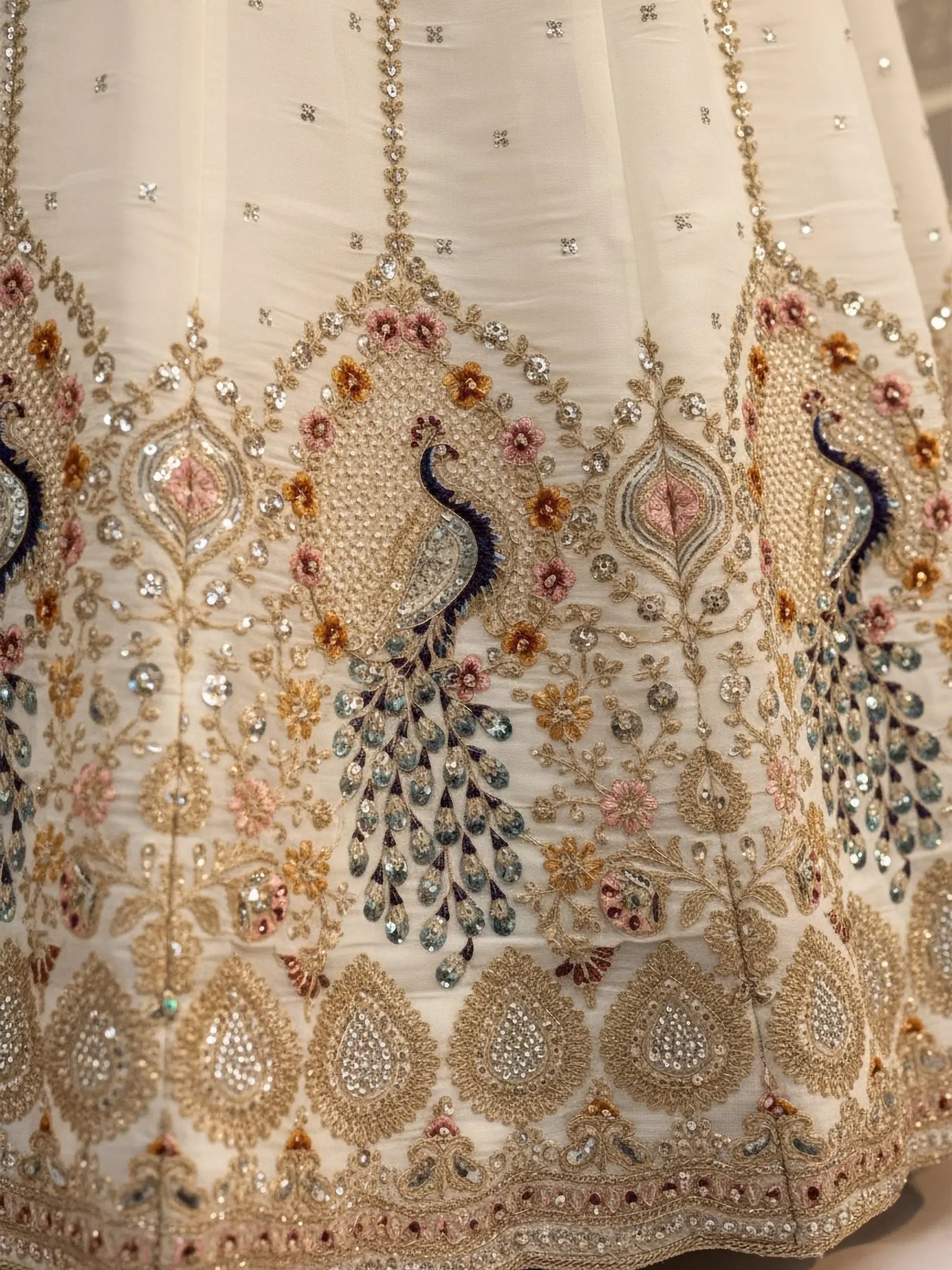 Classy White Dori Embroidery Silk Marriage Wear Lehenga With Blouse