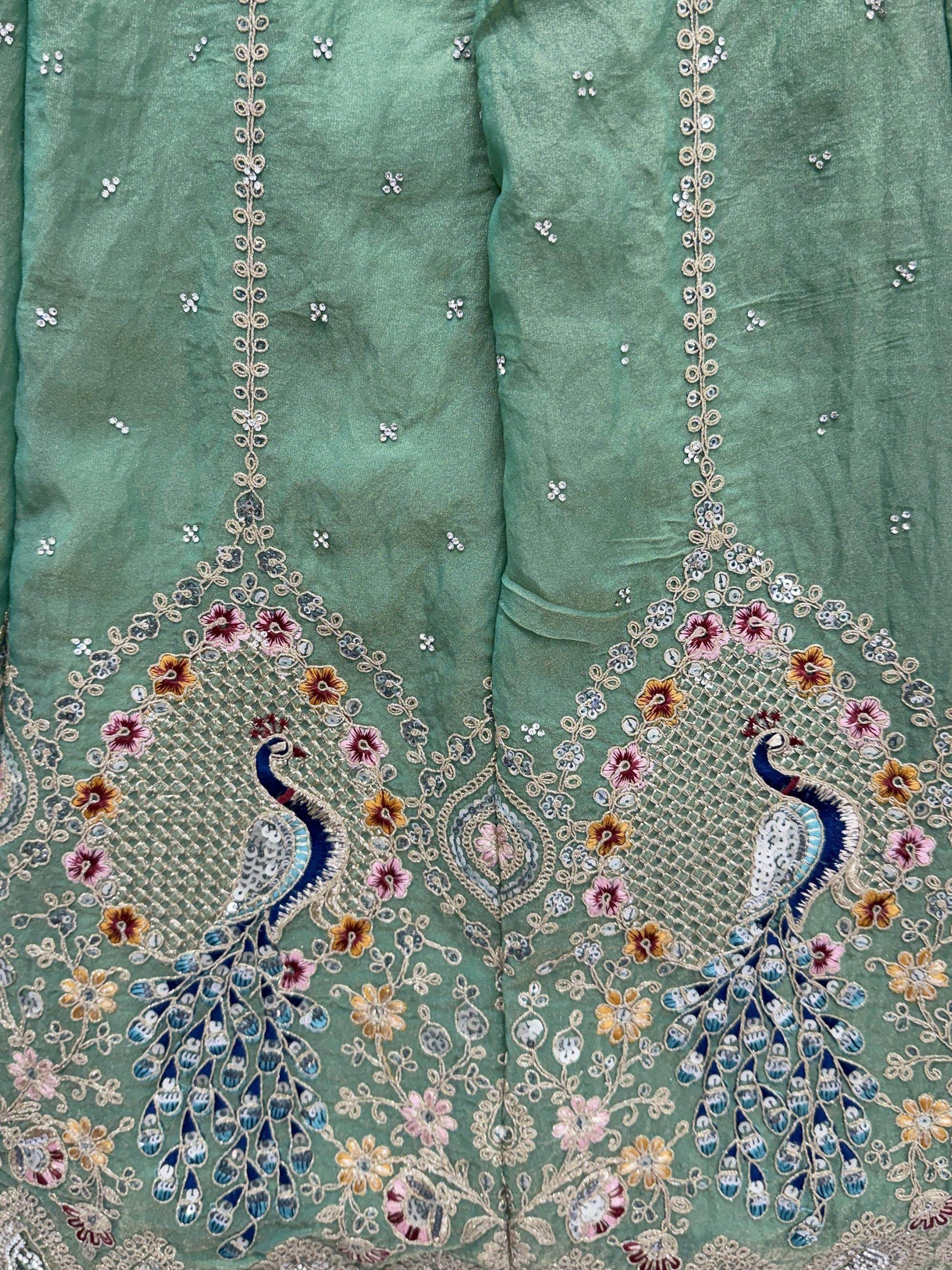 Regal Green Zircon Work Silk Mehendi Wear Lehenga Choli With Dupatta