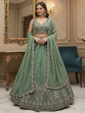 Regal Green Zircon Work Silk Mehendi Wear Lehenga Choli With Dupatta
