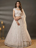 Impressive White Dori Embroidery Net Reception Wear Lehenga Choli