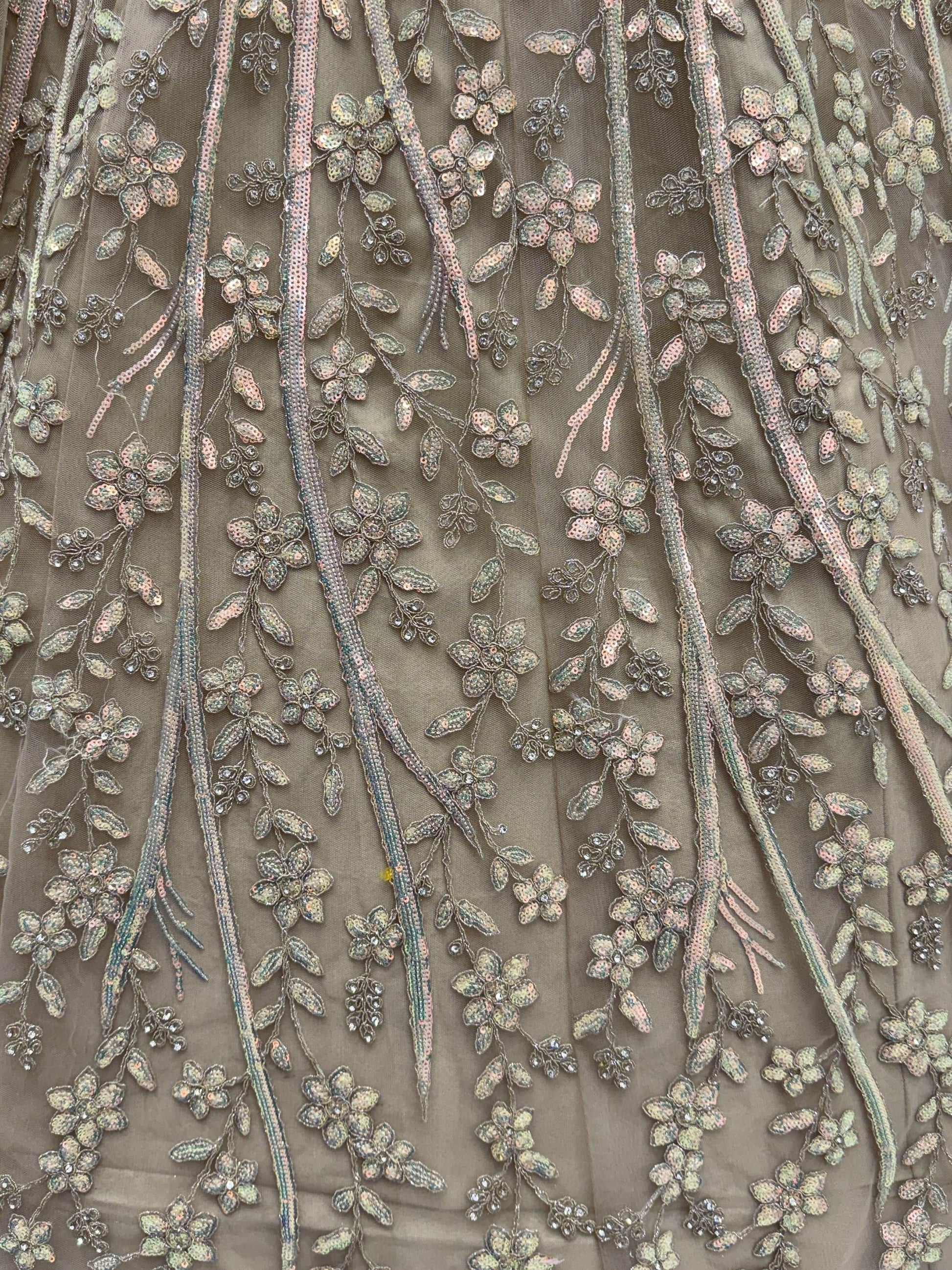 Beautiful Golden Zircon Work Net Sangeet Wear Lehenga Choli With Dupatta