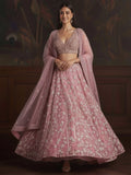 Lovable Pink Heavy Embroidered Net Engagement Wear Lehenga With Blouse
