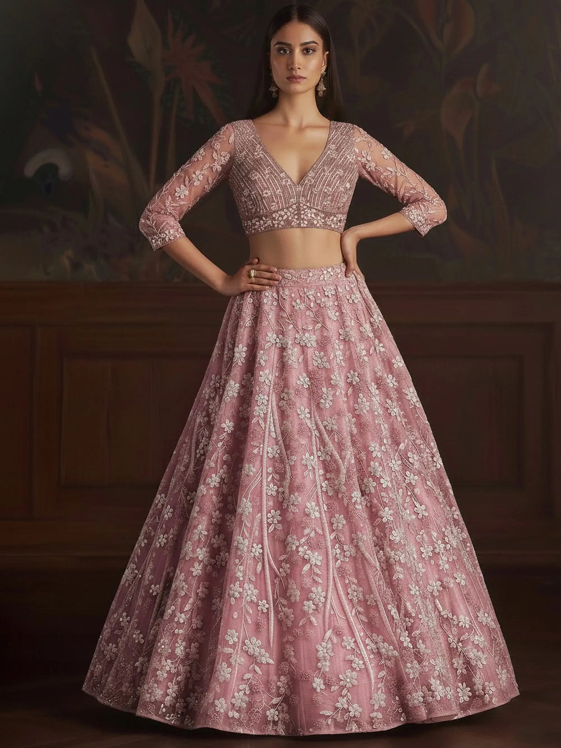 Lovable Pink Heavy Embroidered Net Engagement Wear Lehenga With Blouse