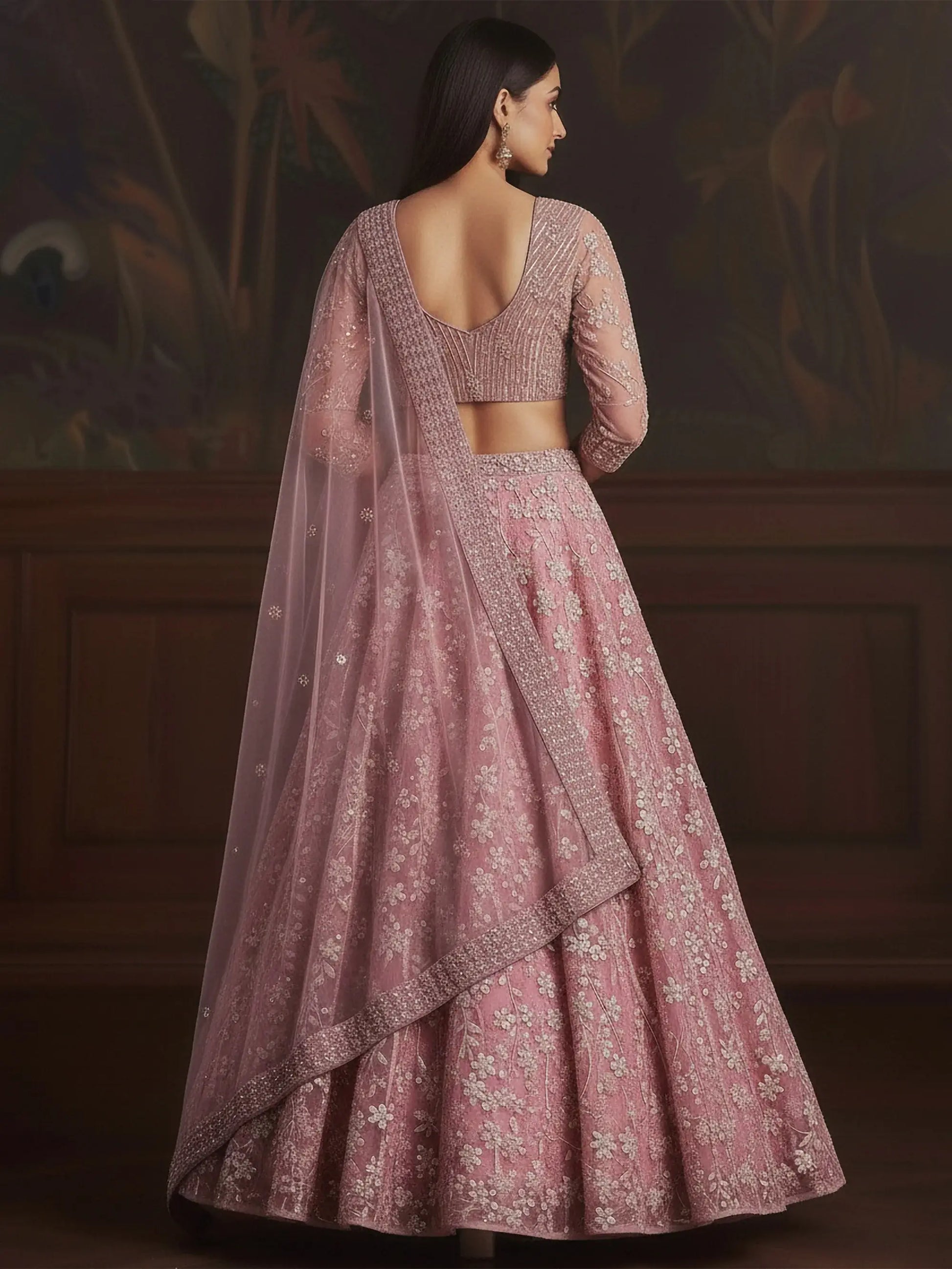 Lovable Pink Heavy Embroidered Net Engagement Wear Lehenga With Blouse