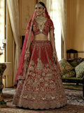 Noteworthy Red Khatali Work Silk Bridal Wear Lehenga Choli With Double Dupatta