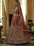 Noteworthy Red Khatali Work Silk Bridal Wear Lehenga Choli With Double Dupatta