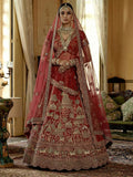 Noteworthy Red Khatali Work Silk Bridal Wear Lehenga Choli With Double Dupatta
