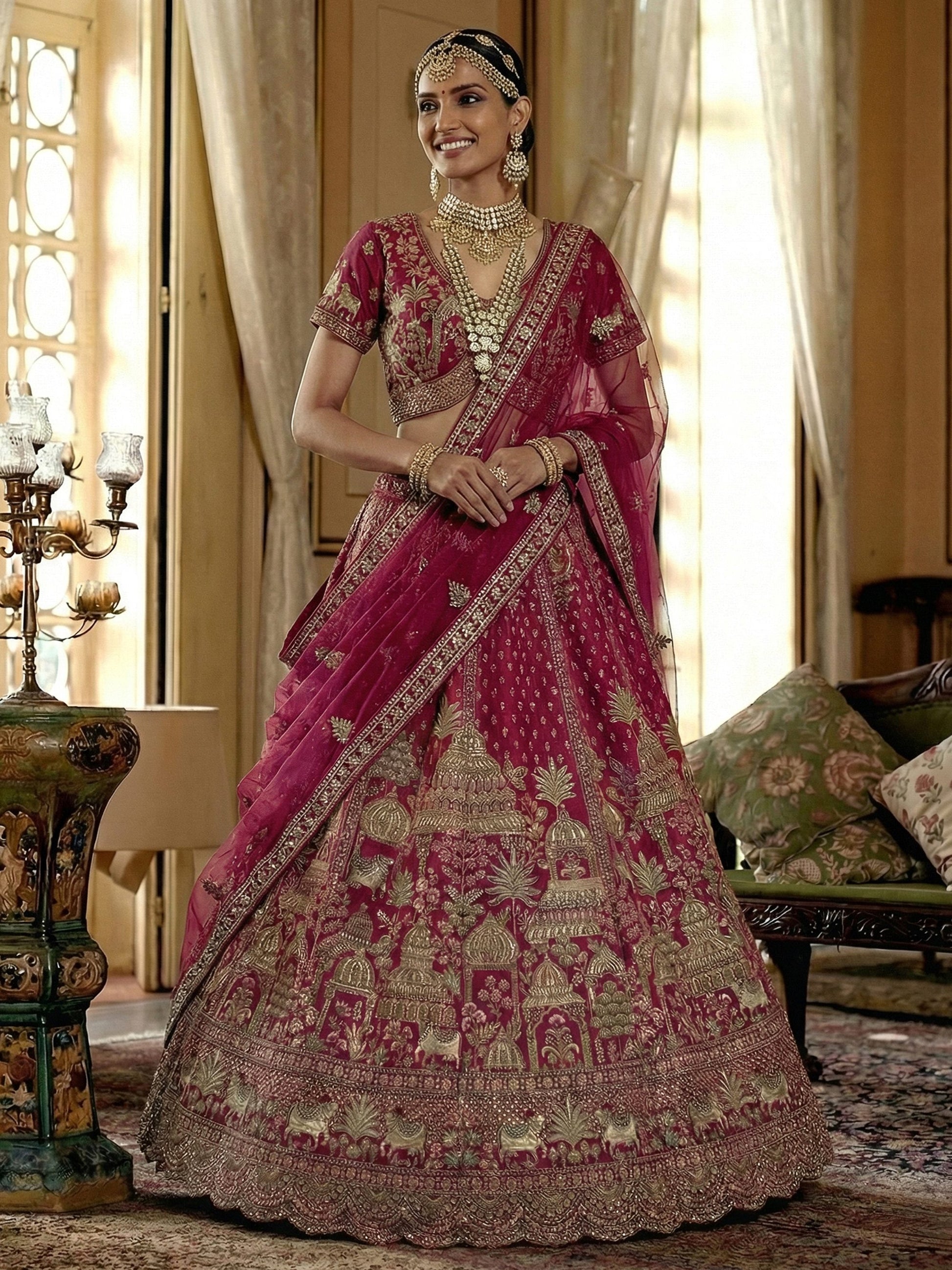 Marvelous Pink Multi Thread Work Silk Bridal Wear Lehenga Choli With Double Dupatta