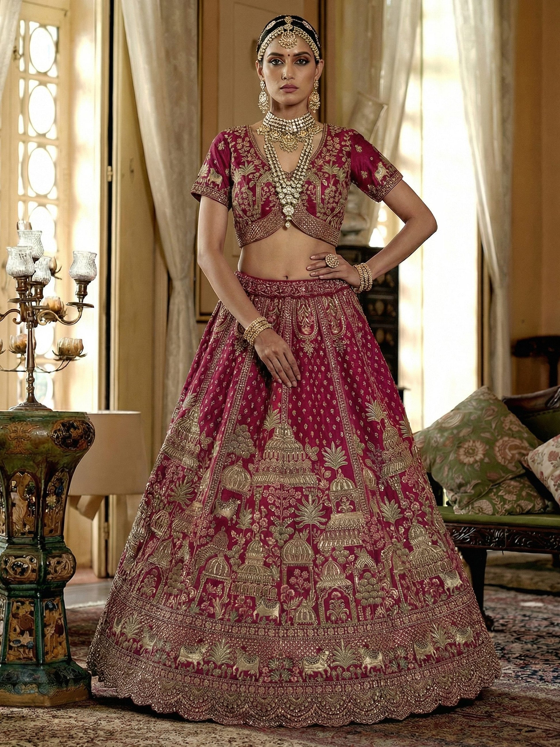 Marvelous Pink Multi Thread Work Silk Bridal Wear Lehenga Choli With Double Dupatta