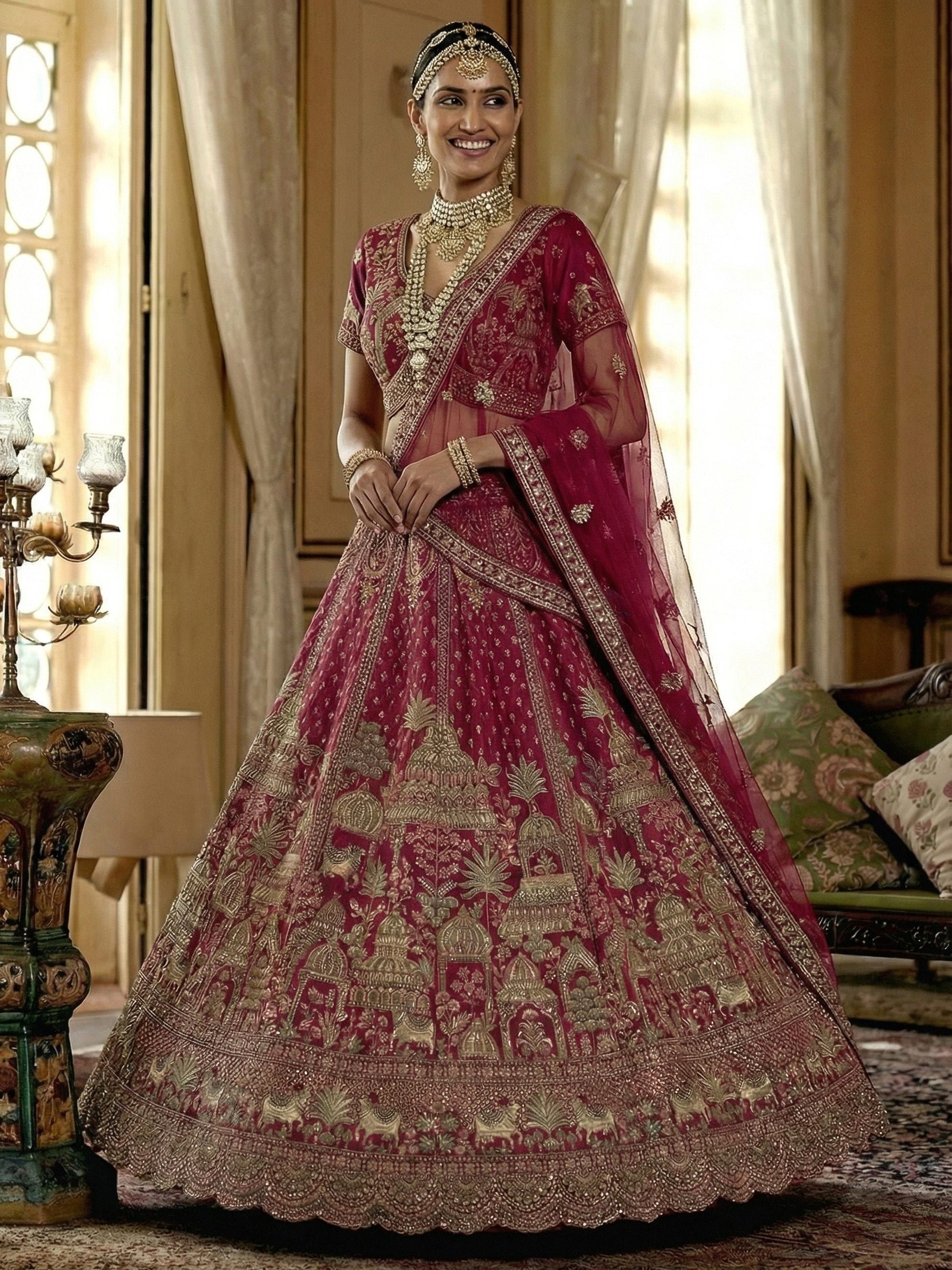 Marvelous Pink Multi Thread Work Silk Bridal Wear Lehenga Choli With Double Dupatta
