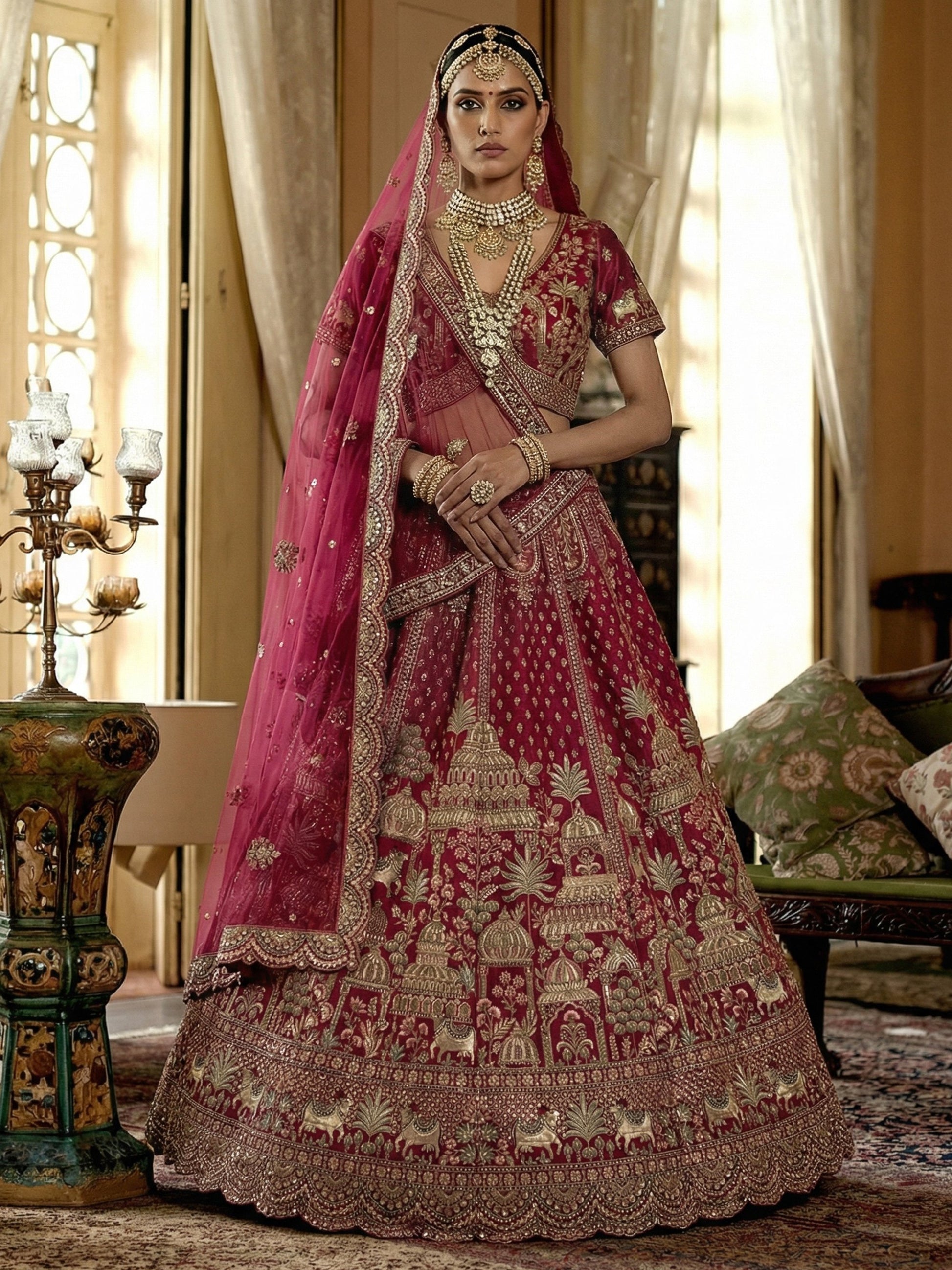 Marvelous Pink Multi Thread Work Silk Bridal Wear Lehenga Choli With Double Dupatta