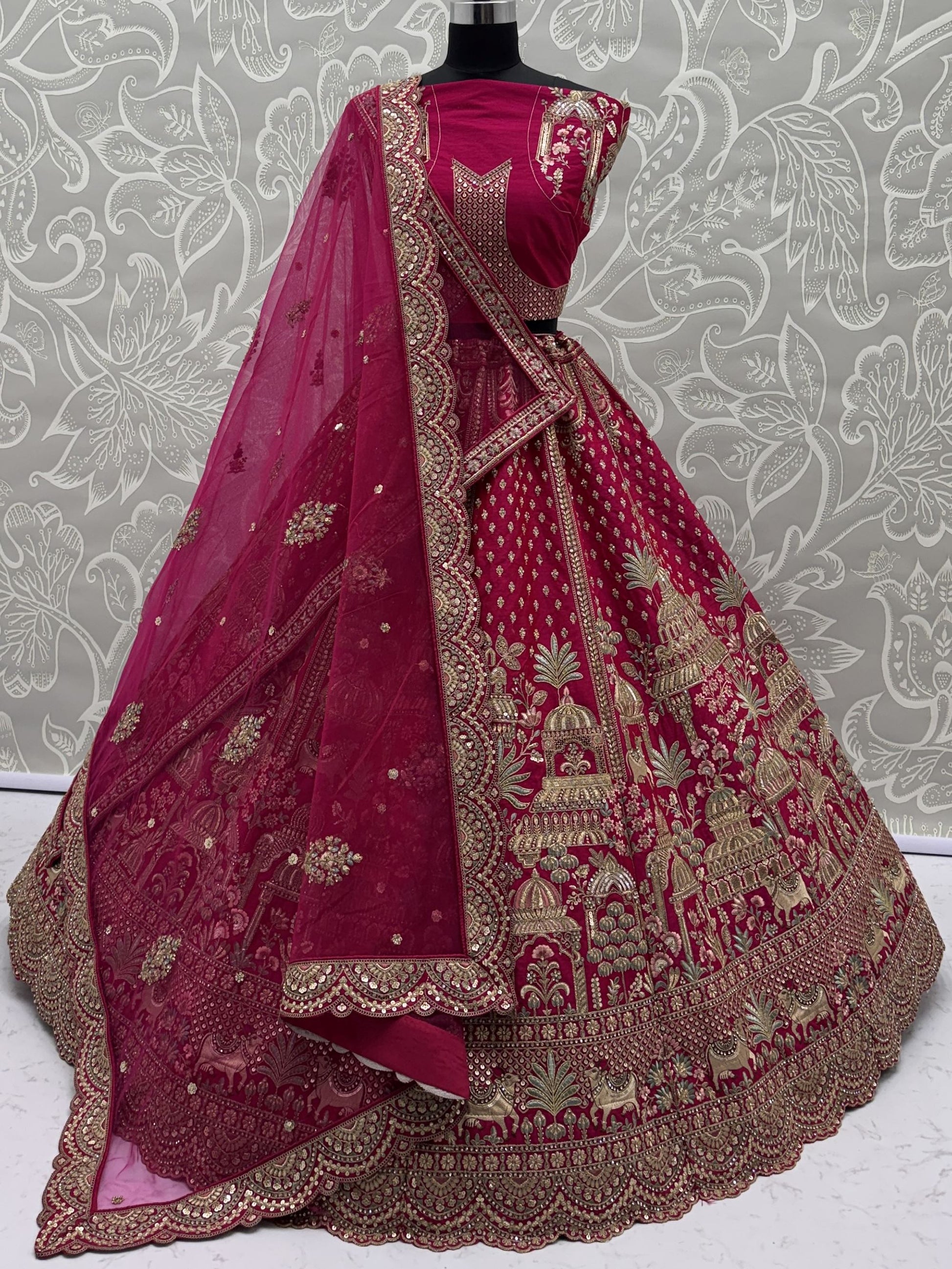 Marvelous Pink Multi Thread Work Silk Bridal Wear Lehenga Choli With Double Dupatta