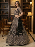Stupendous Black Thread Embroidered Net Party Wear Lehenga Choli With Dupatta