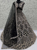 Stupendous Black Thread Embroidered Net Party Wear Lehenga Choli With Dupatta