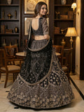 Stupendous Black Thread Embroidered Net Party Wear Lehenga Choli With Dupatta