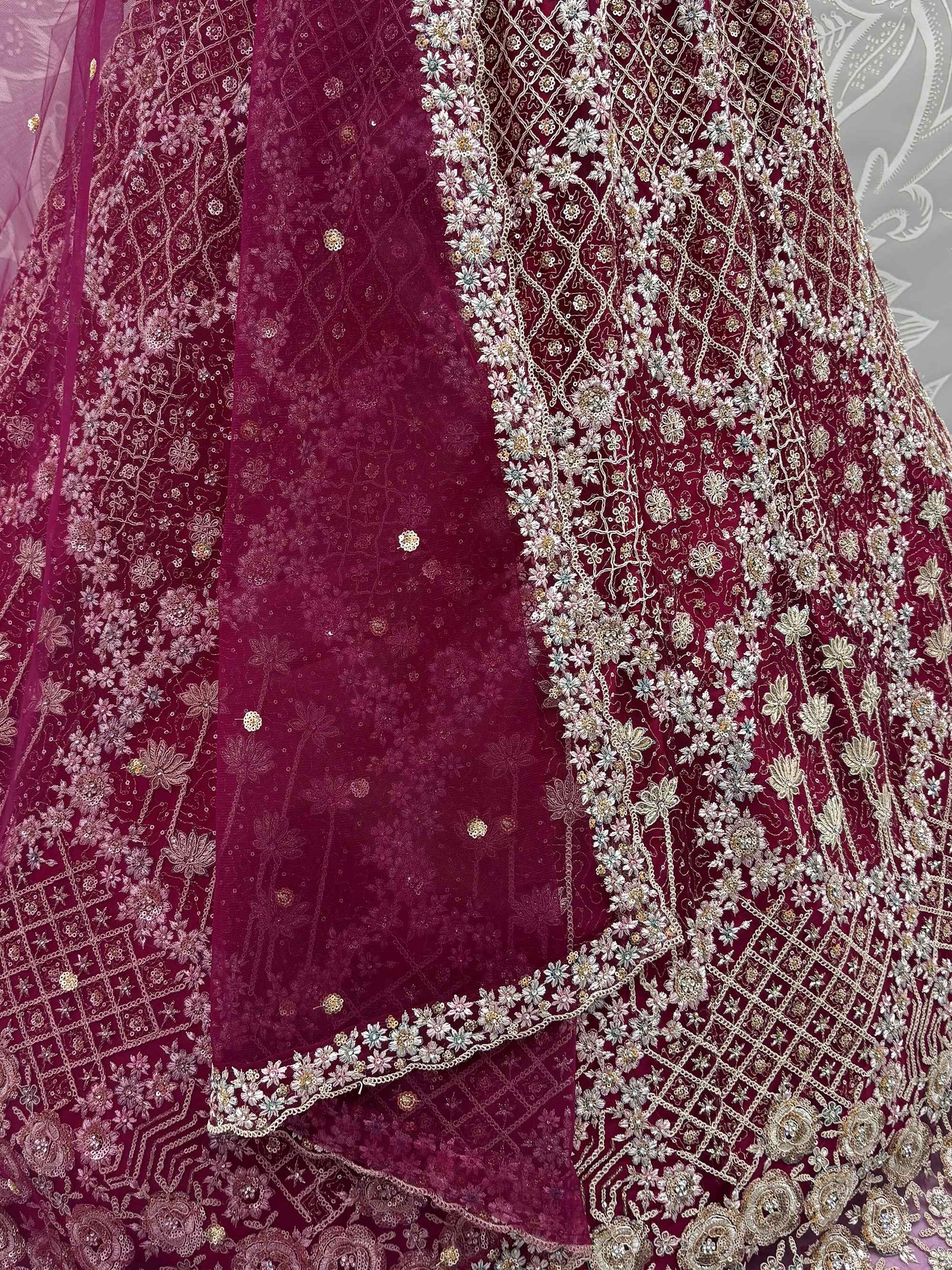 Ravishing Maroon Net Dori Embroidered Bridal Wear Lehenga Choli With Dupatta