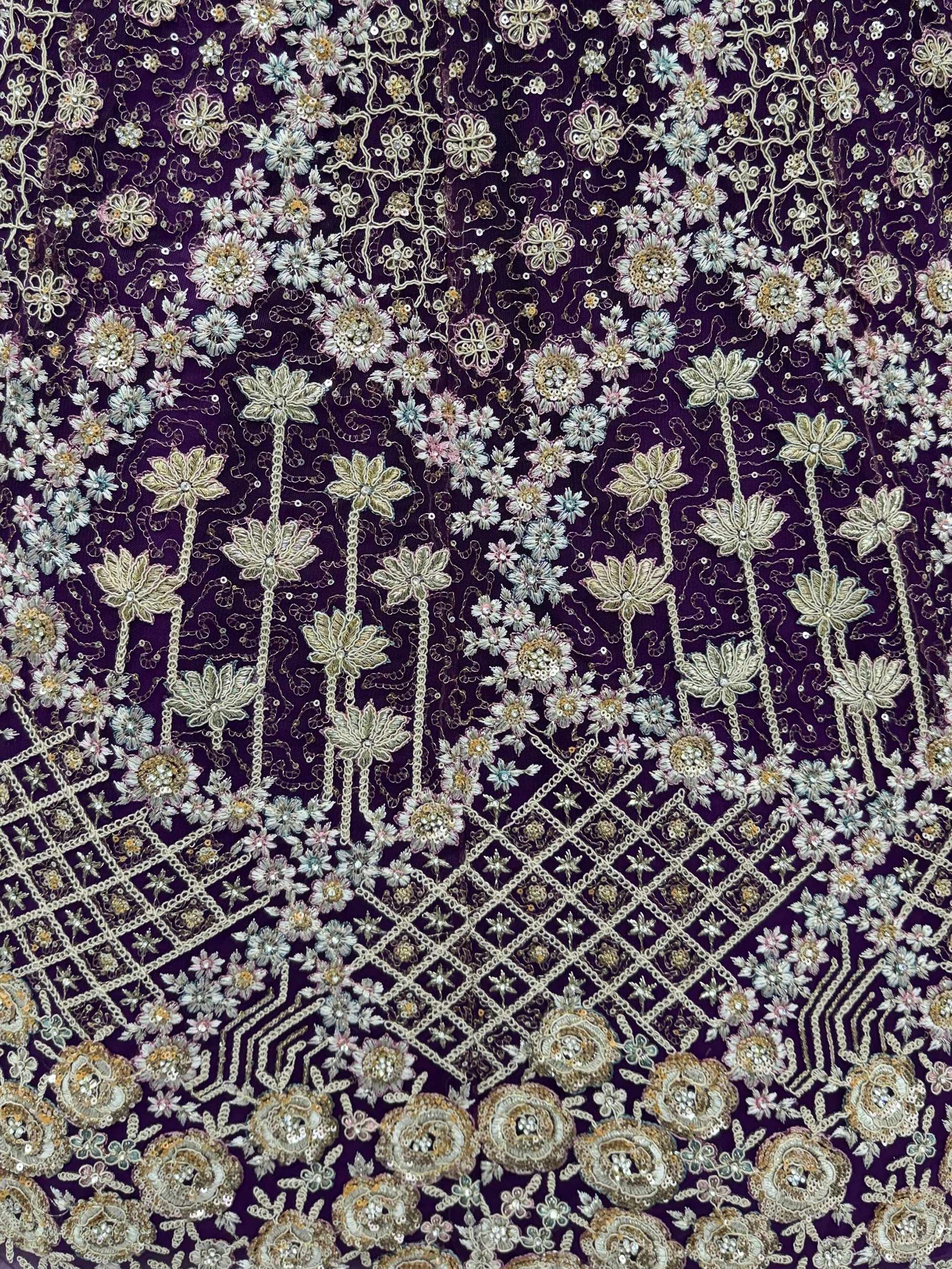 Stylish Wine Net Multi Thread Work Reception Wear Lehenga With Blouse