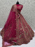 Esthetic Pink Heavy Embroidered Silk Bridal Lehenga Choli With Double Dupatta