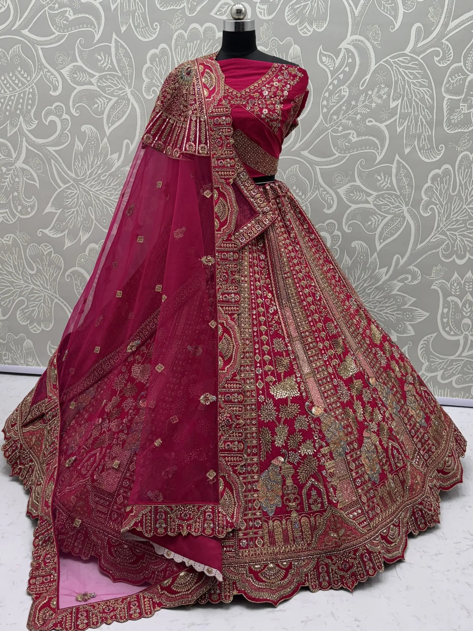 Esthetic Pink Heavy Embroidered Silk Bridal Lehenga Choli With Double Dupatta