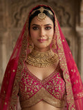 Esthetic Pink Heavy Embroidered Silk Bridal Lehenga Choli With Double Dupatta