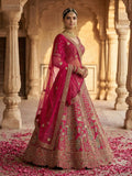 Esthetic Pink Heavy Embroidered Silk Bridal Lehenga Choli With Double Dupatta