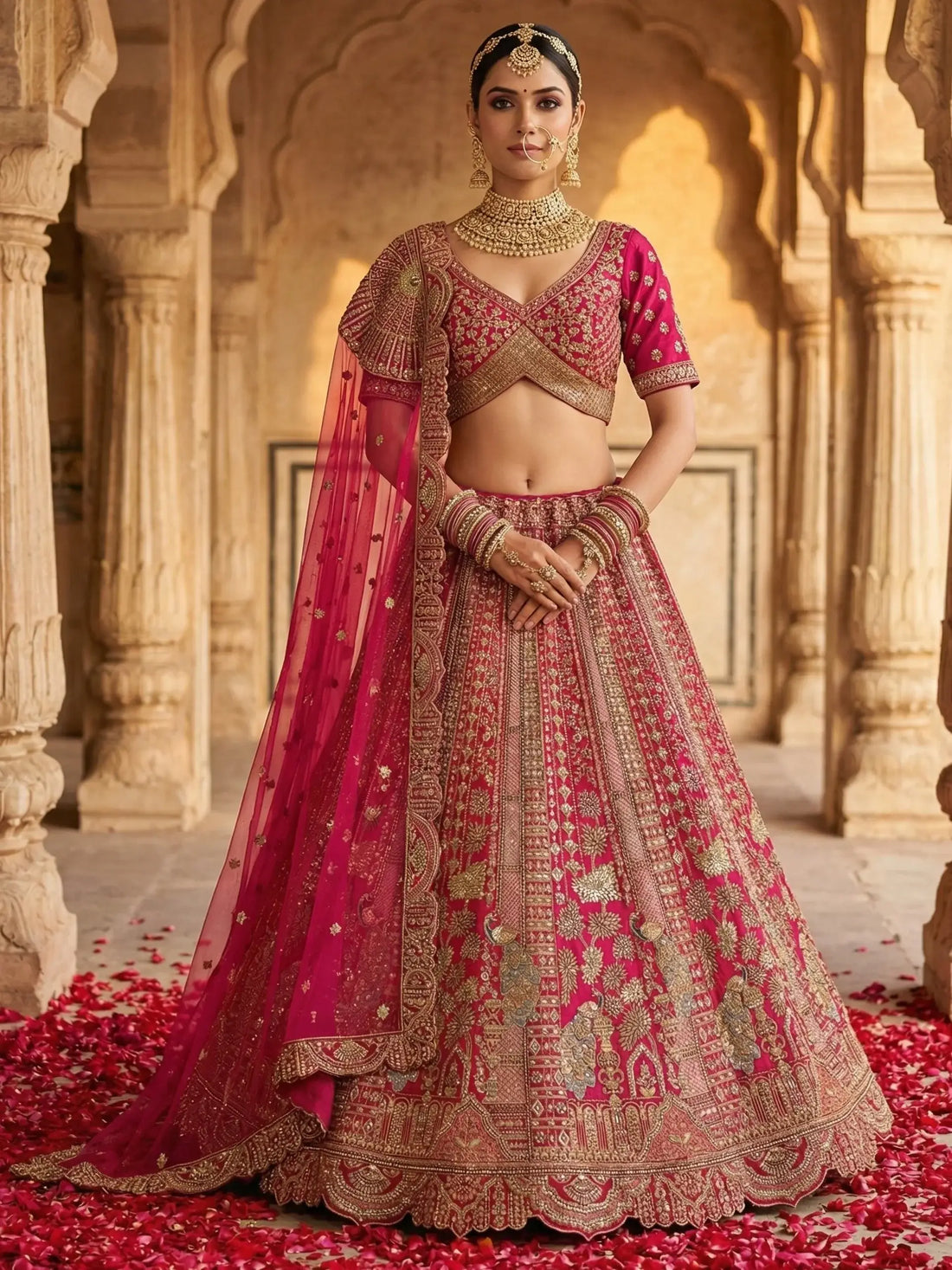 Esthetic Pink Heavy Embroidered Silk Bridal Lehenga Choli With Double Dupatta