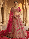 Esthetic Pink Heavy Embroidered Silk Bridal Lehenga Choli With Double Dupatta