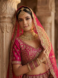 Esthetic Pink Heavy Embroidered Silk Bridal Lehenga Choli With Double Dupatta