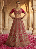 Esthetic Pink Heavy Embroidered Silk Bridal Lehenga Choli With Double Dupatta