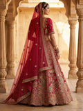 Esthetic Pink Heavy Embroidered Silk Bridal Lehenga Choli With Double Dupatta