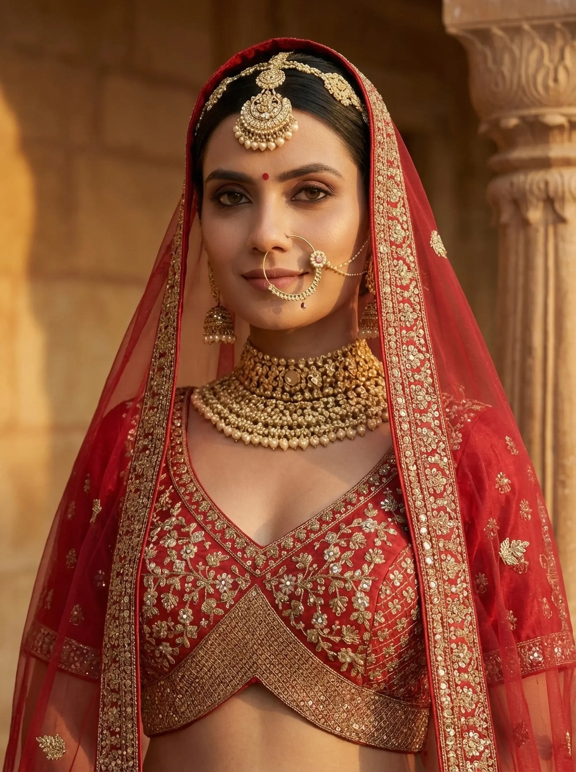 Lovable Red Thread Embroidered Silk Bridal Lehenga Choli With Double Dupatta