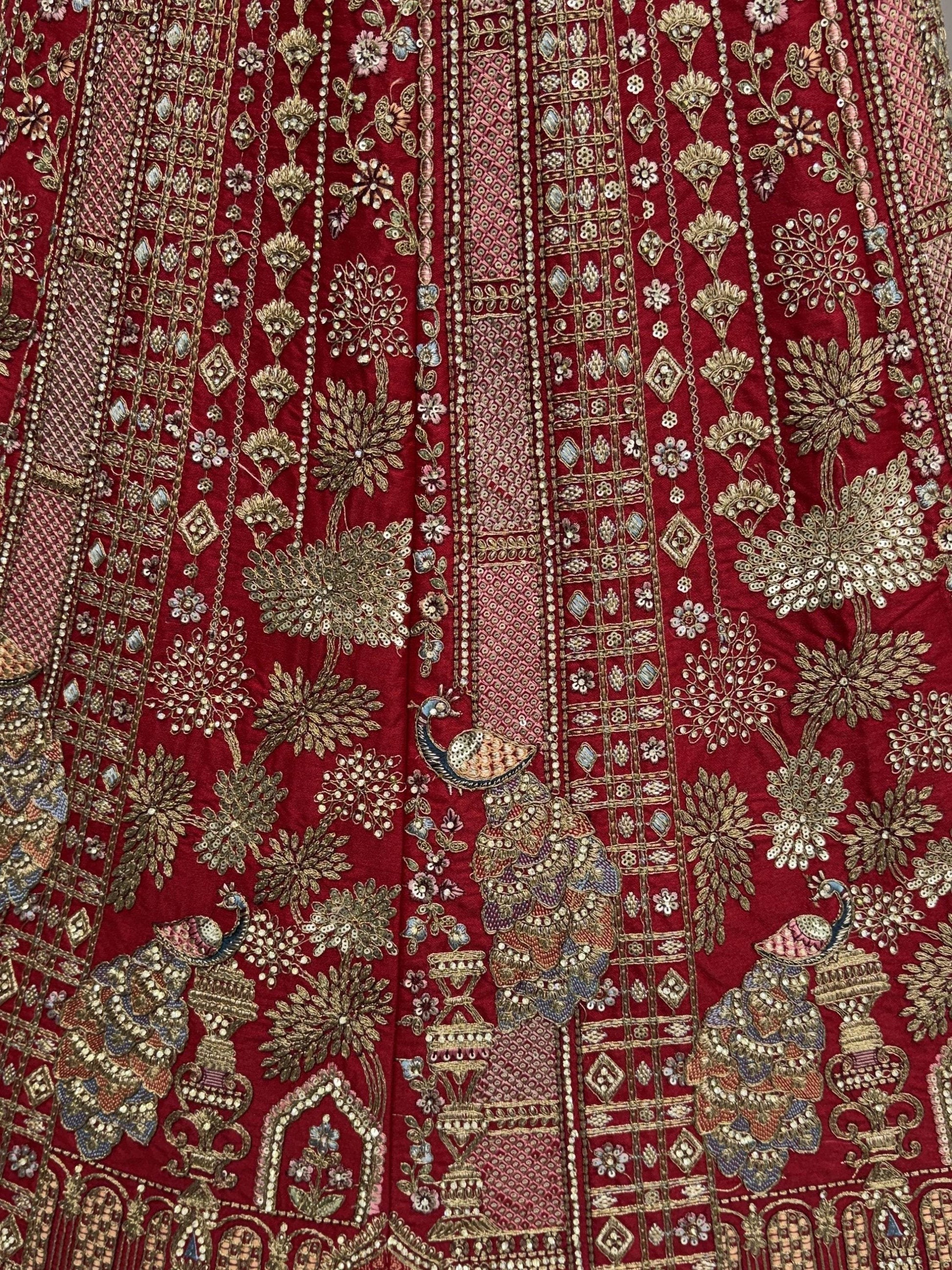 Lovable Red Thread Embroidered Silk Bridal Lehenga Choli With Double Dupatta