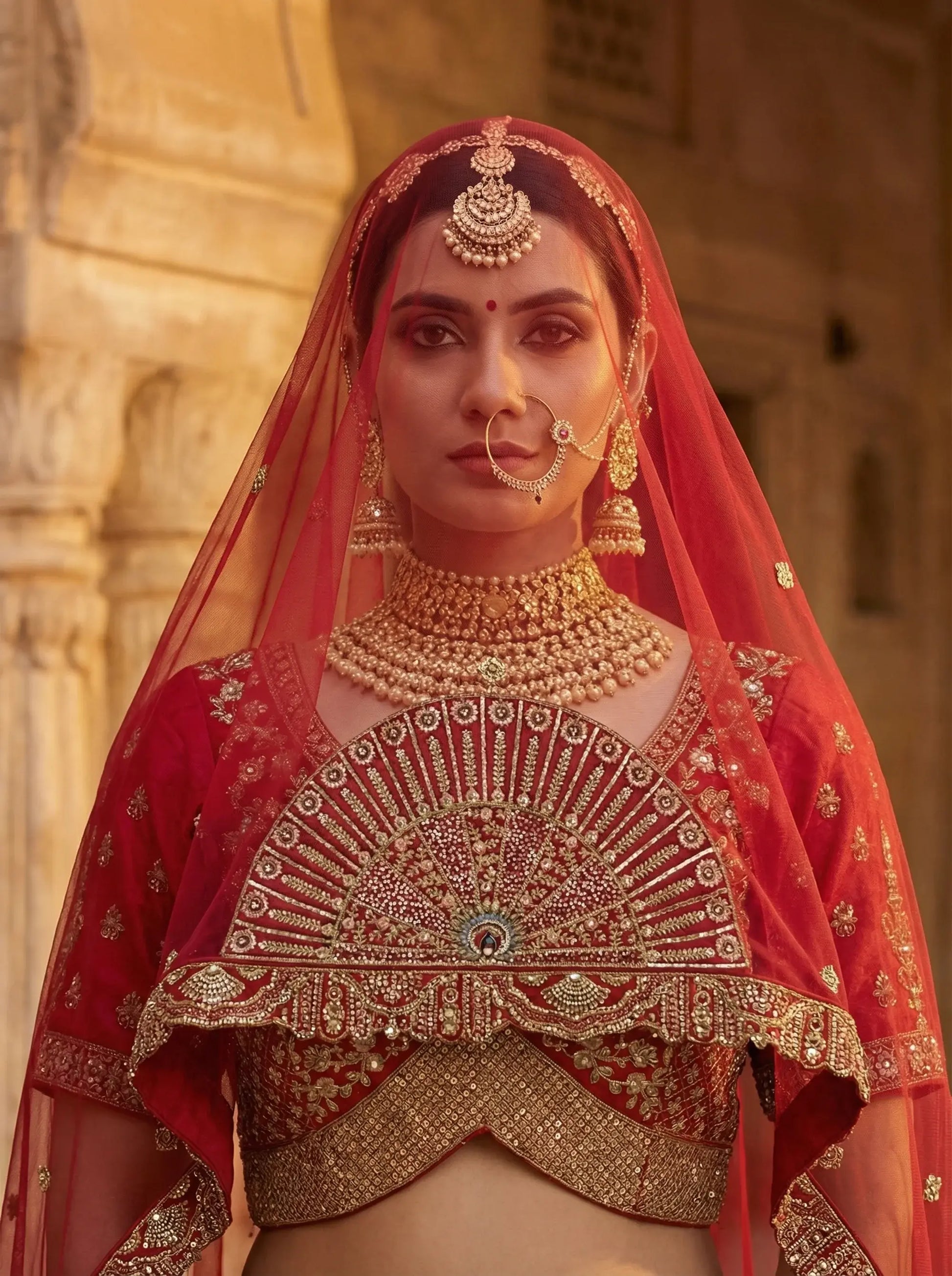 Lovable Red Thread Embroidered Silk Bridal Lehenga Choli With Double Dupatta