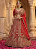 Lovable Red Thread Embroidered Silk Bridal Lehenga Choli With Double Dupatta