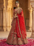 Lovable Red Thread Embroidered Silk Bridal Lehenga Choli With Double Dupatta