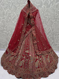 Lovable Red Thread Embroidered Silk Bridal Lehenga Choli With Double Dupatta