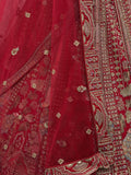 Lovable Red Thread Embroidered Silk Bridal Lehenga Choli With Double Dupatta