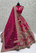 Glamorous Rani Pink Hand Work Silk Bridal Wear Lehenga Choli With Double Dupatta